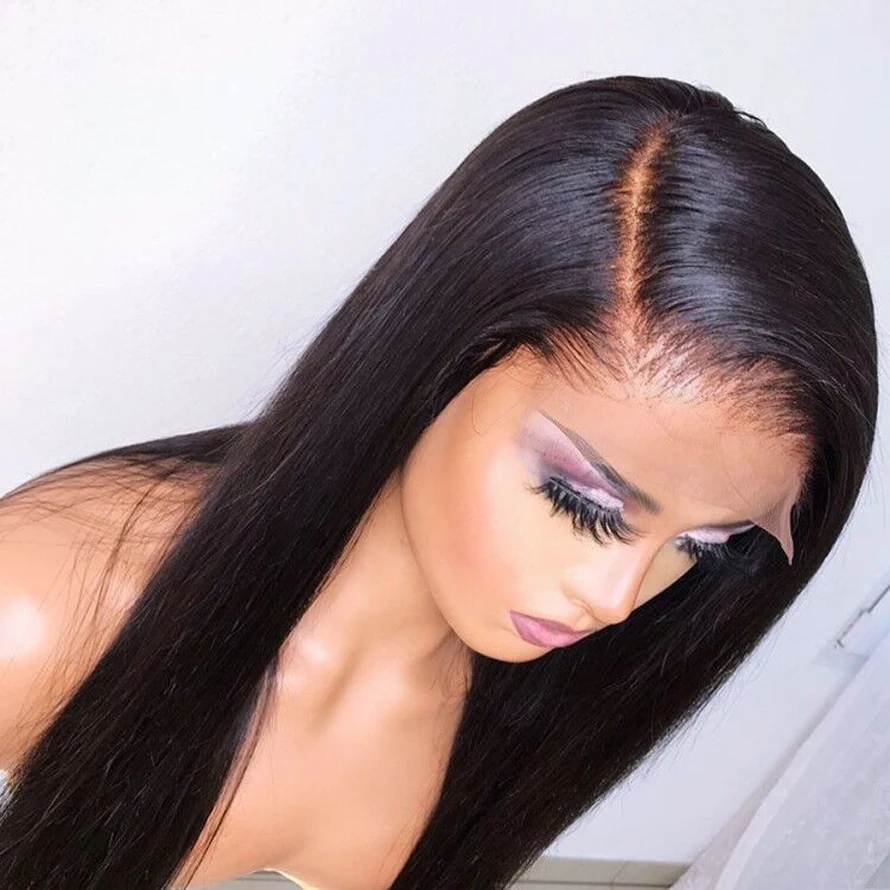 

Natural Black 26Inch Long Silky Straight Synthetic Lace Front Wig For Women Babyhair Preplucked Deep Part Daily Wig 180% Density
