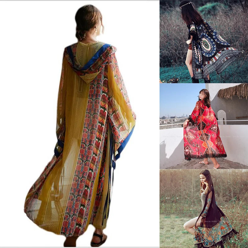 Chinese Style Seaside Holiday Thai Cardigan Summer Beach Robes Casual Women India Bohemian Print Coats Africa Clothing | Тематическая