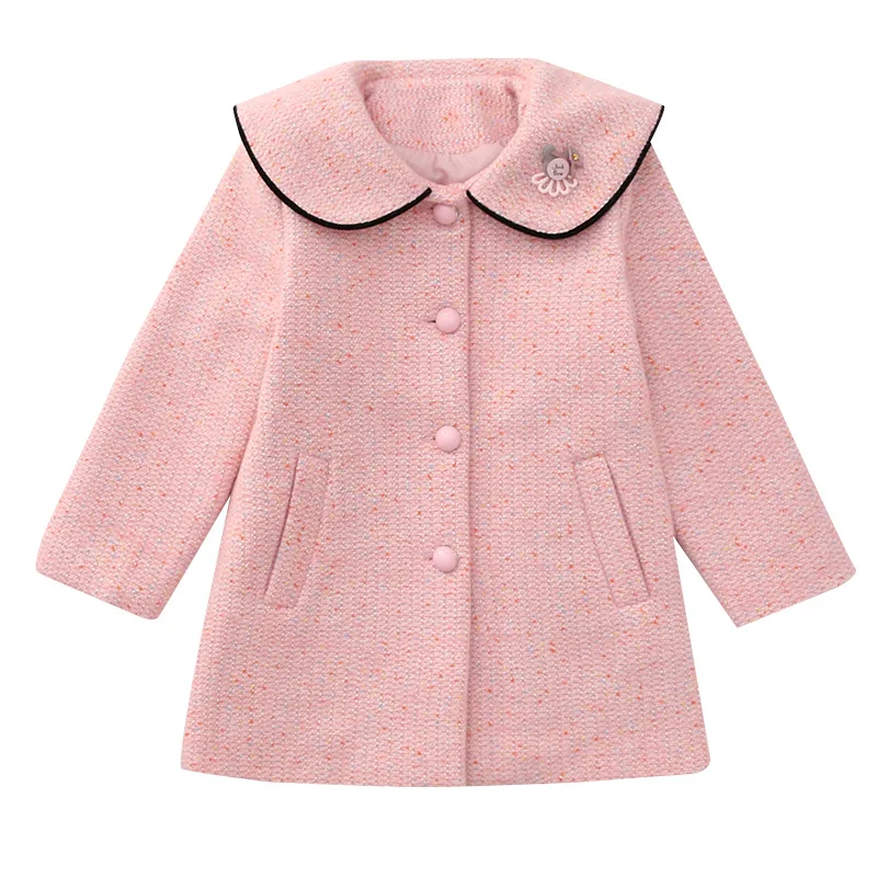 Плотное пальто для девочек однотонная длинная куртка из смесовой шерсти детская