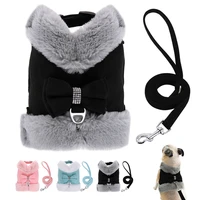 warm cat kitten harness cute bowknot puppy hanress winter cat dog clothes vest chihuahua yorkies harness and walking leash lead