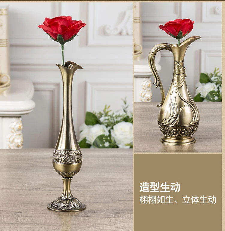 

European Vintage Home Decoration Metal Vase Retro Art Craft Wedding Decor Tabletop Ornaments Flower Vases Antique Classic