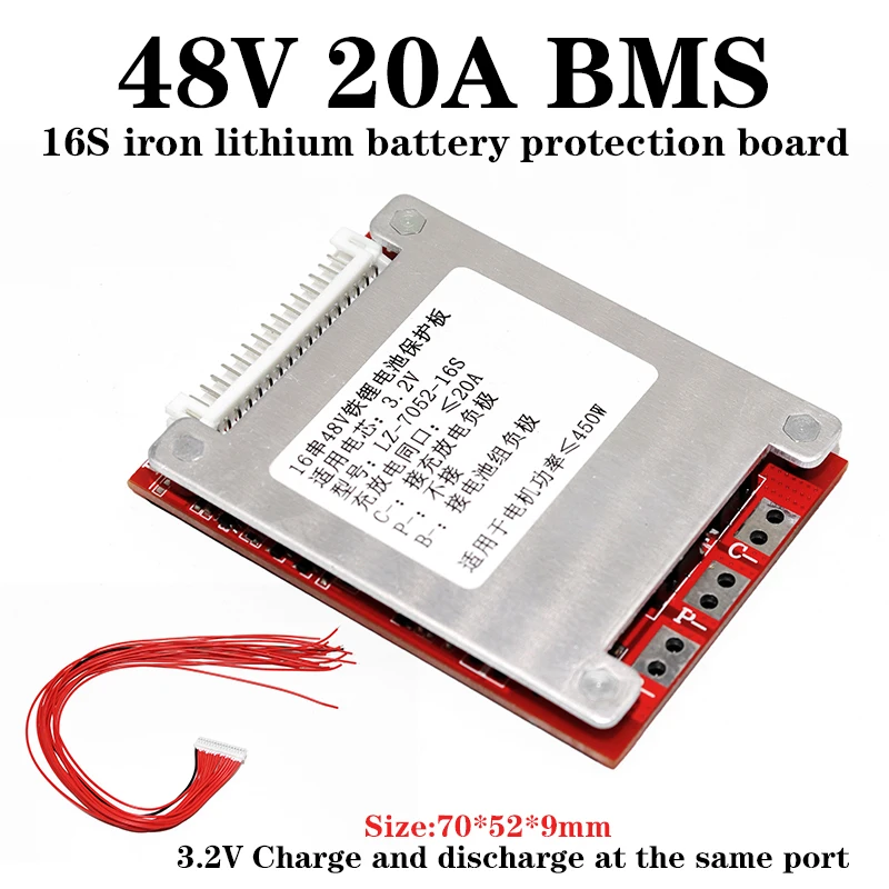 

48V 16S Lifepo4 battery BMS balance protection board 3.2V 20A same port PCM 48V 10A 20A 30A lithium iron phosphate battery pack