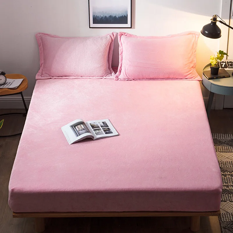 Зимняя теплая натяжная простыня из полиэстера розовый желтый мягкий бархатный