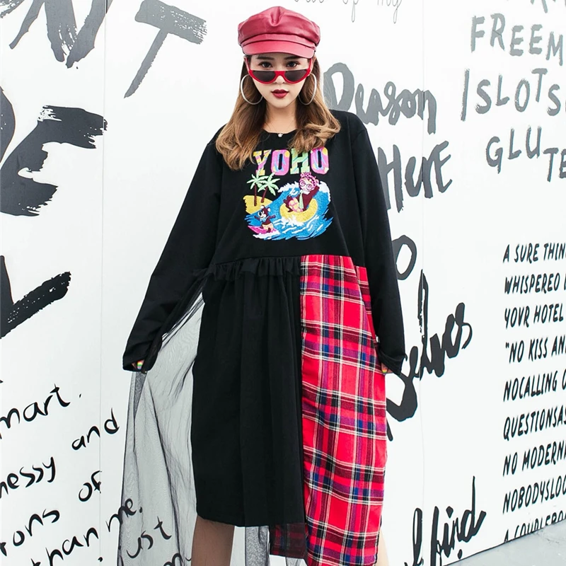 Тайская уличная мода мультяшное тяжелое платье с блестками асимметричная