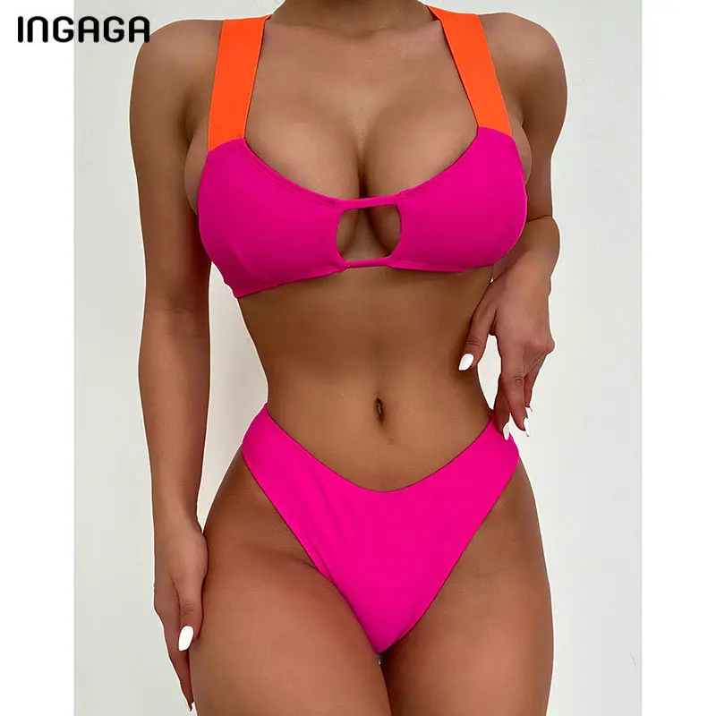 

INGAGA Colorblock Bikinis Set Women's Swimwear 2021 Push Up Swimsuit Criss Cross Bathing Suit Brazilian Biquini Beachwear New