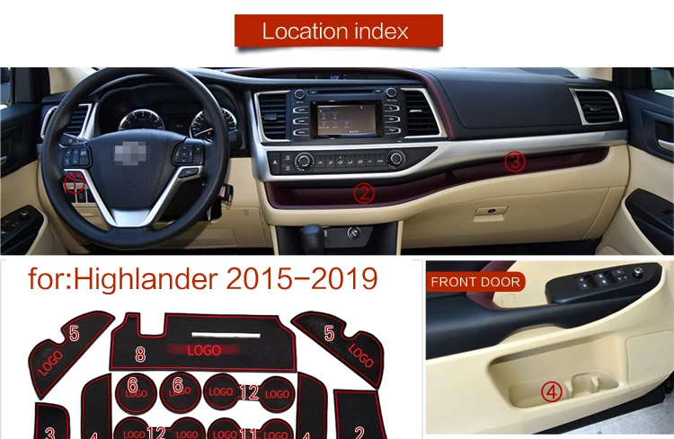 Ворота шлифовальные маты для Toyota Highlander 2008- XU40 XU50 Kluger Нескользящие межкомнатные дверные коврики/чашки Нескользящие коврики красный белый