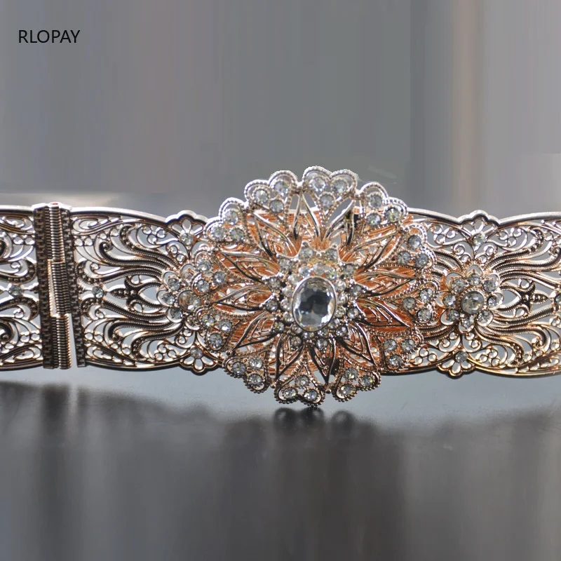 Ремни невесты из розового золота с пряжкой полыми цветами ремни кристаллами