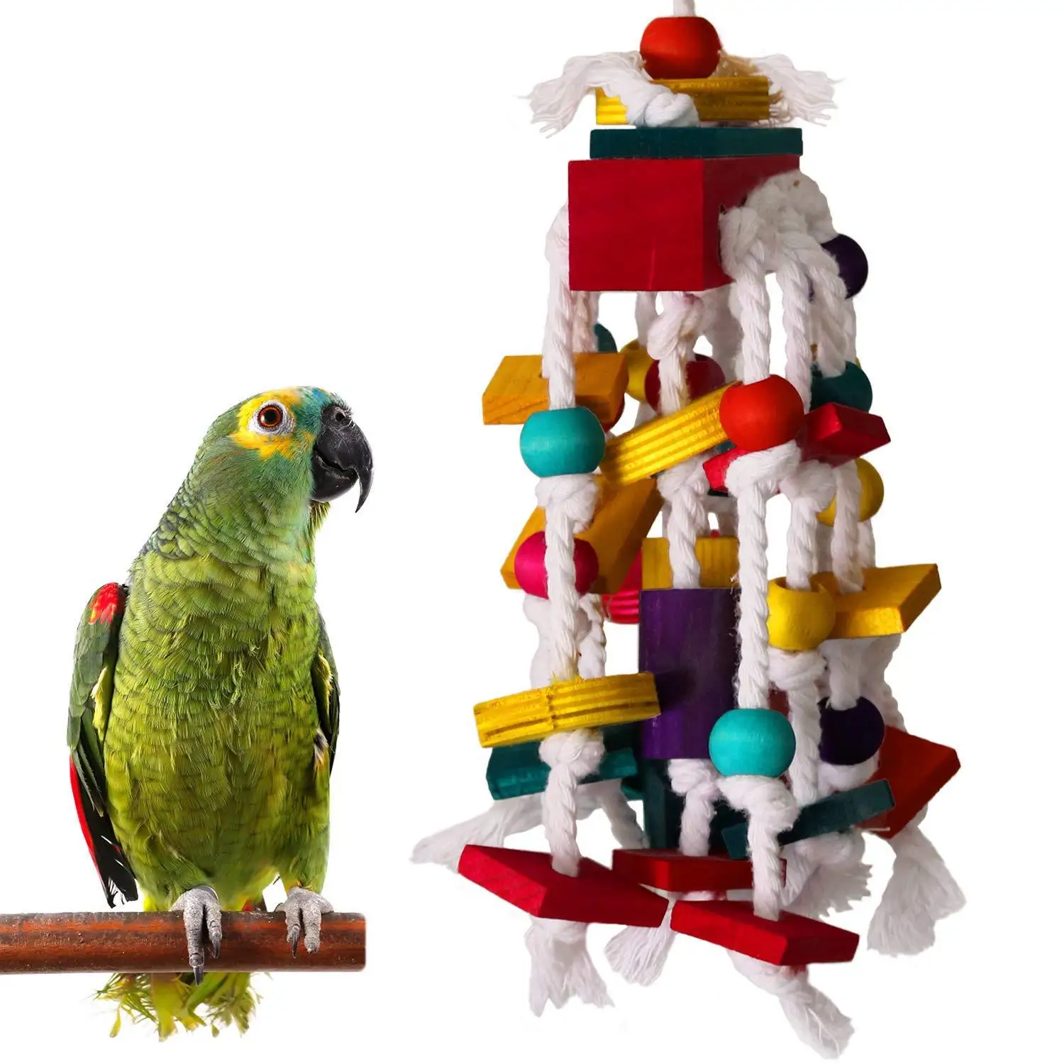 

Small and Medium Parrots Toy Birds Toys Colored Building Blocks Bite Toy Cotton Knots Bite Strings