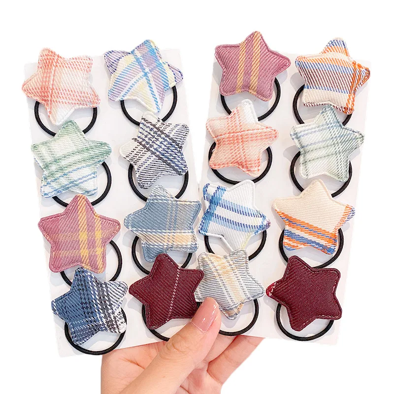 

Star hair rope plaid fabric head rope headdress kids baby girls rubber band cute girl heart hair ring hair accessories