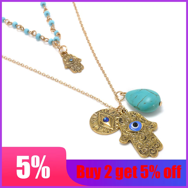 Богемное двойное ожерелье женское с подвеской в виде золотого демонического