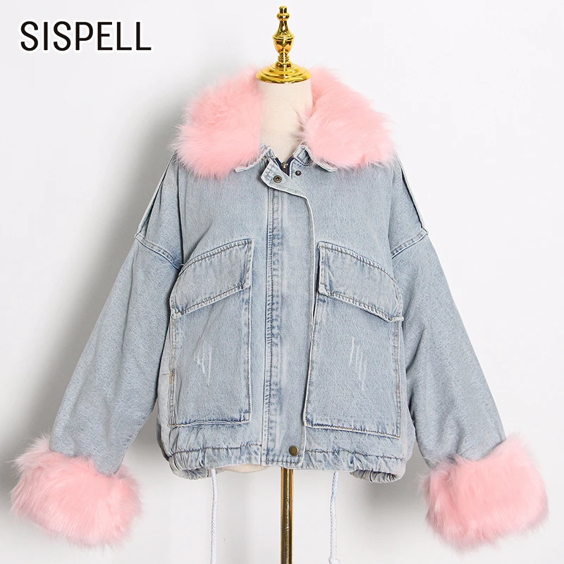 Женское джинсовое пальто SISPELL с лацканами и длинным рукавом повседневное