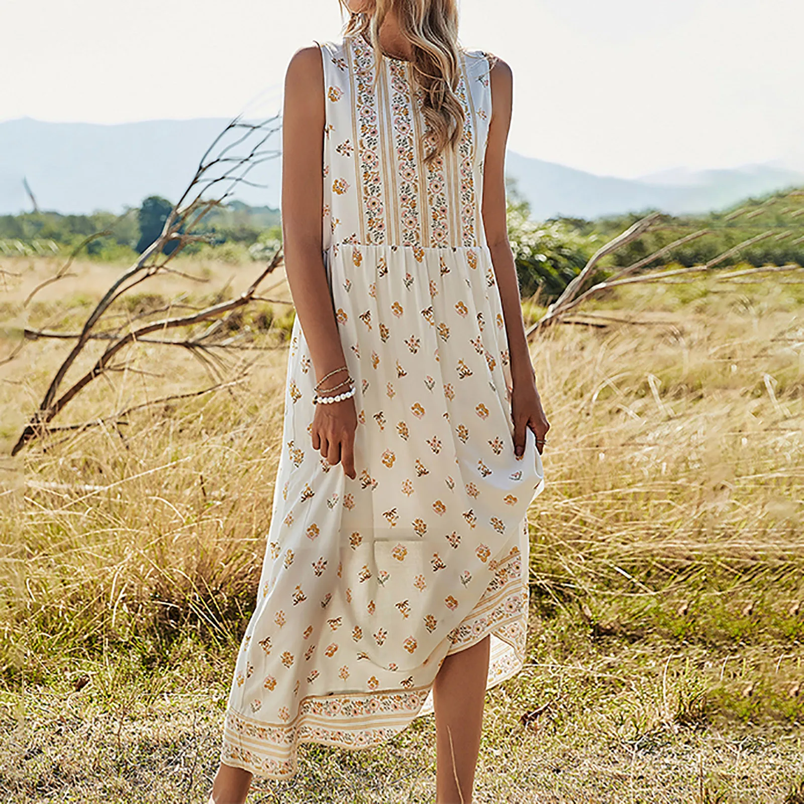 

Женские платья для беременных Одежда для беременных летнее свободное платье макси без рукавов с круглым вырезом и цветочным принтом Одежда...