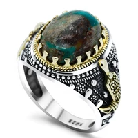 vintage turquoise ring silver 925 gold plated mens rings natural green turkish gemstone punk biker party band jewelry male ring