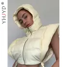 Укороченный пуховой жилет на молнии с капюшоном, куртки 2021, зимний жилет для женщин, парки, стеганое пальто без рукавов, верхняя одежда, модная уличная одежда