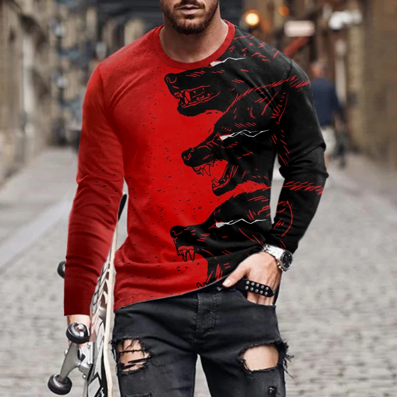 

European and American new style digital printing pullover long-sleeved t-shirt thin men's t-shirt plus size trend venom printing