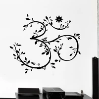 moden om symbol meditation twigs leaves blossom wall sticker bedroom spa salon yoga studio mandala wall decal vinyl decor