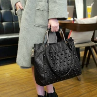 diamond check rivet handbag real sheepskin square large capacity brand designer handbag personalized fashion women messenger bag