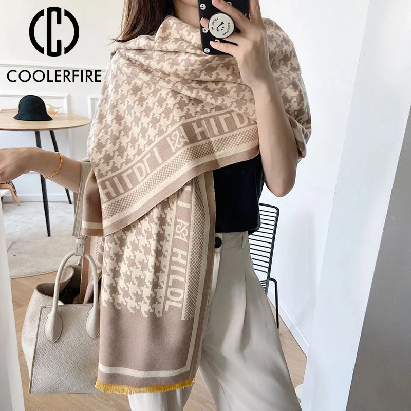 

Женская шаль из пашмины на осень и зиму, уличная утепленная шаль с буквенным принтом, шарф, теплая Женская шаль, кашемировая шаль, ScarfAD2108