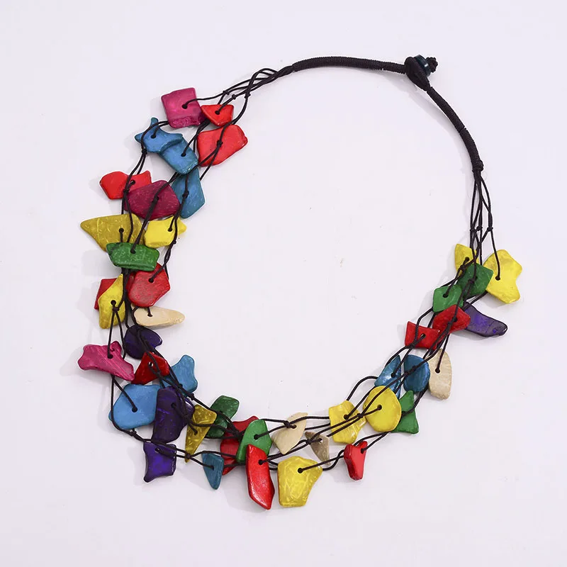 

HONGYE For Women Fashion Jewelry Bohemian Necklaces Handmade Hand Woven Multi Line Collier Long Wood Tassel Beads Statement