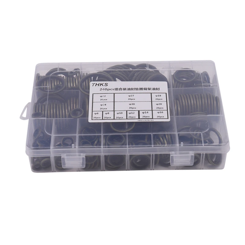 

240 шт., 12 размеров, NBR, металлическая скрепленная уплотнительная шайба, комплект, гидравлическое масло, противостоящая стандартной прокладке...