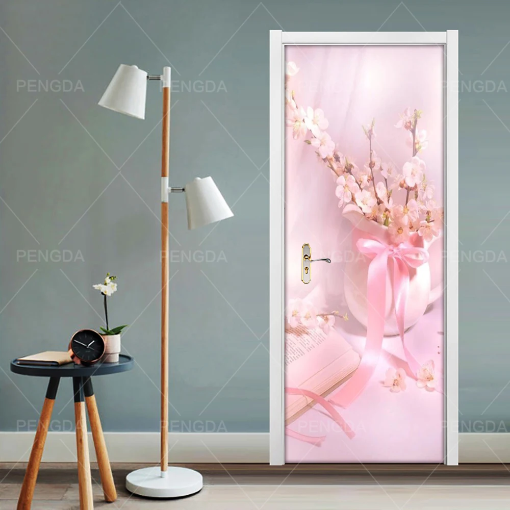 Самоклеящаяся наклейка на дверь в гостиную растение цветение вишни DIY ремонт Фреска водонепроницаемый принт картина новое украшение дома