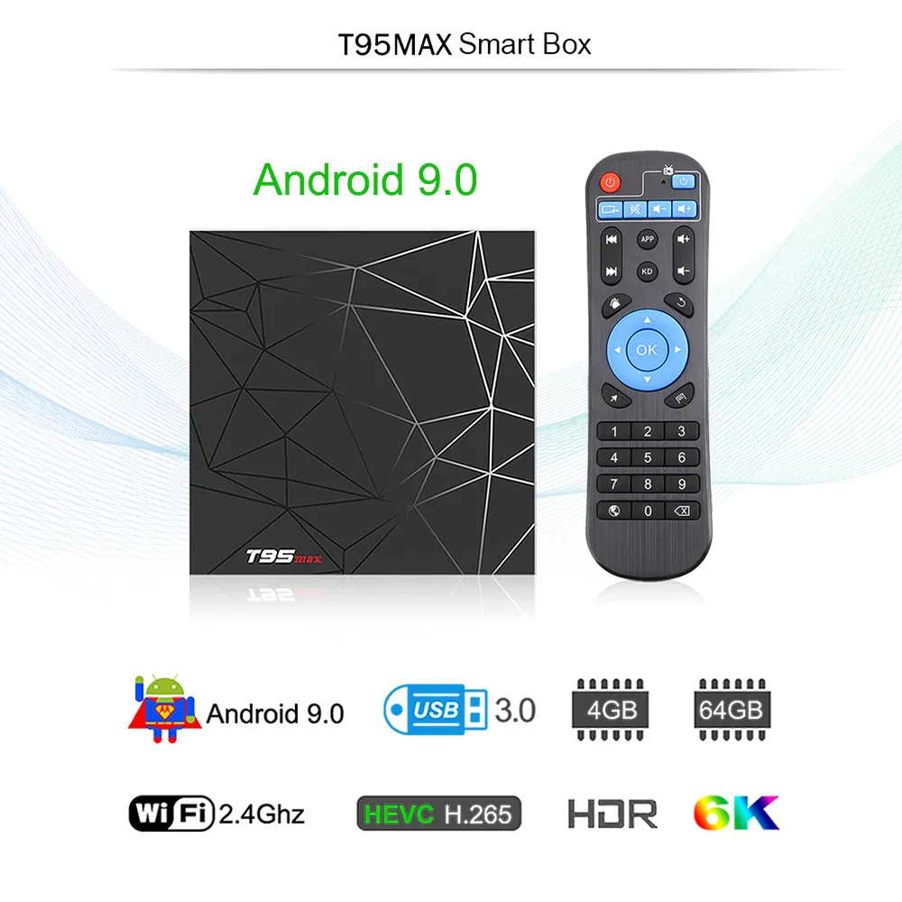 T tv BOX T95 MAX Android 9 0 Smart Allwinner H6 четырехъядерный процессор 2 ГБ/16 ГБ 4 ГБ/64 Гб 6K HDR ГГц WiFi