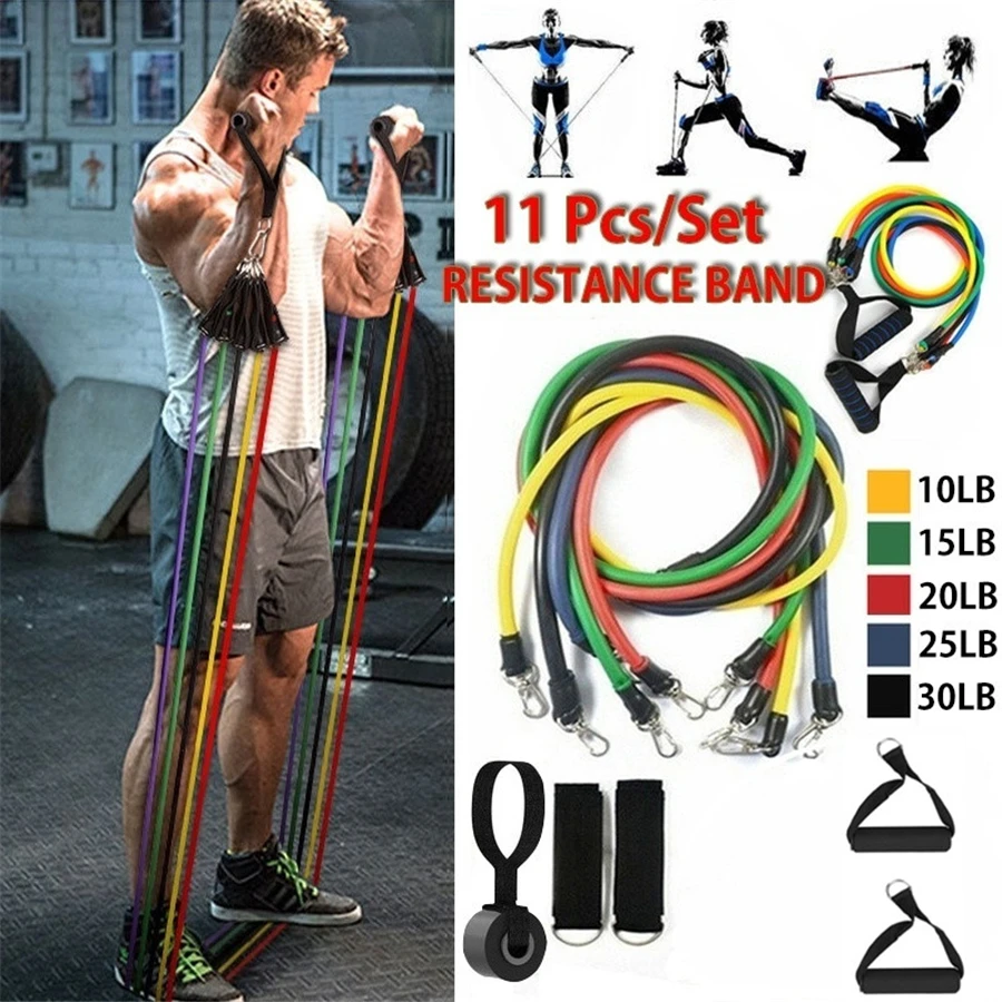 

11Pcs Resistance Bands Set Pull Rope Gym Home Fitness Workout Crossfit Yoga Tube