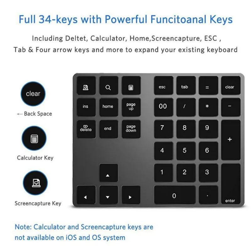 34 клавиши Bluetooth беспроводная цифровая клавиатура Мини Numpad с несколькими