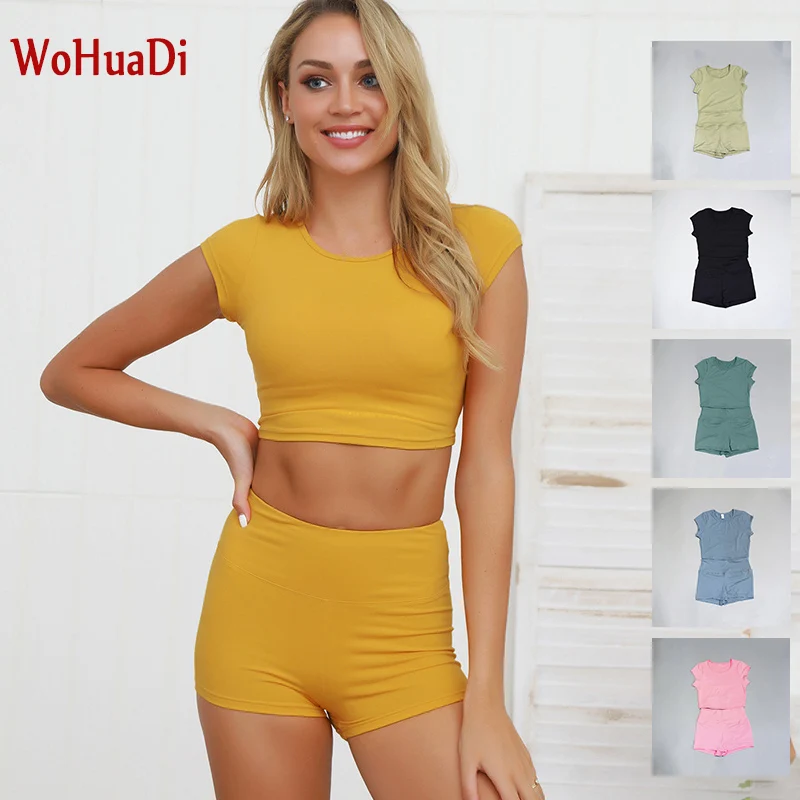 

WOHUADI 2022 Special Offer Seamless Sport Set Women Crop Top Shirt Shorts Workout Outfit Fitness Wear Gym Suit Yoga Sets Clothes
