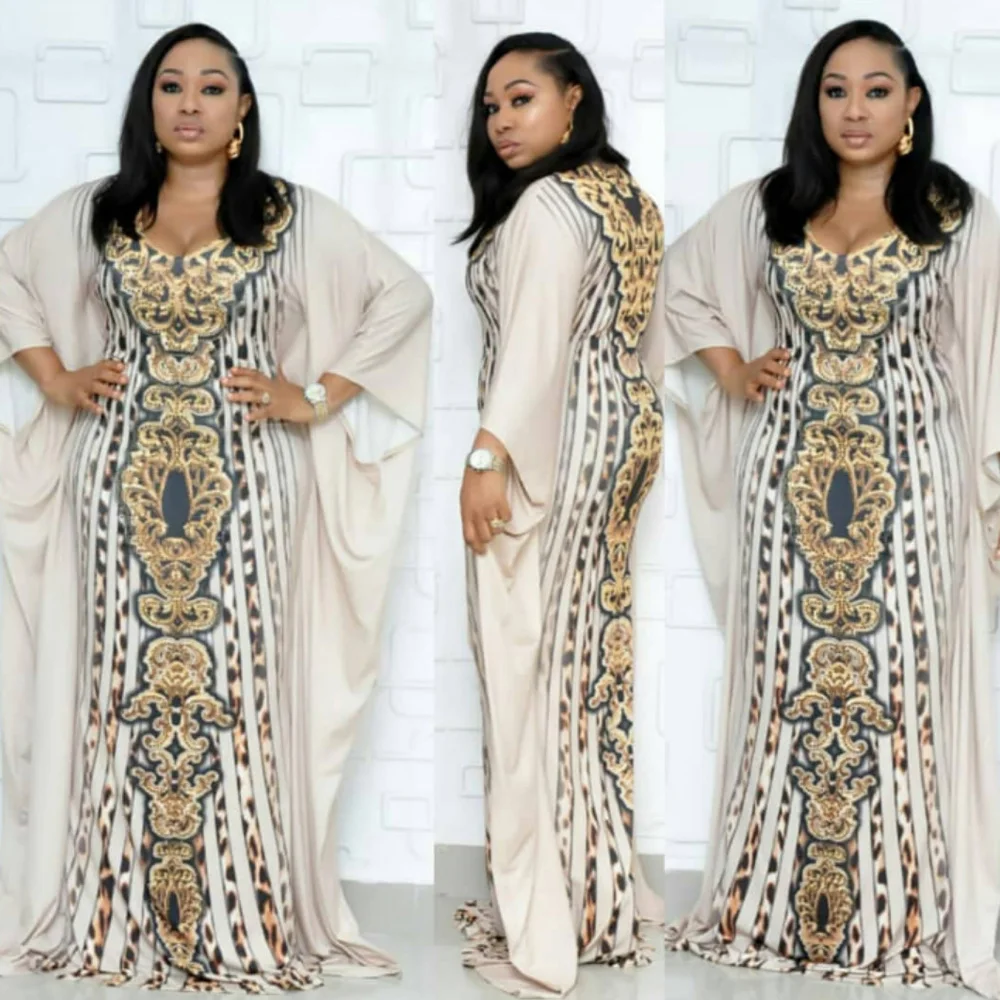 Женское платье-макси с длинным рукавом и оборками свободное платье в африканском