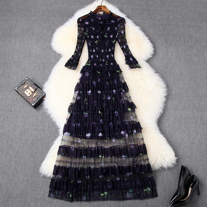 Дизайнерское длинное платье с автопортретом элегантное кружевное лоскутное