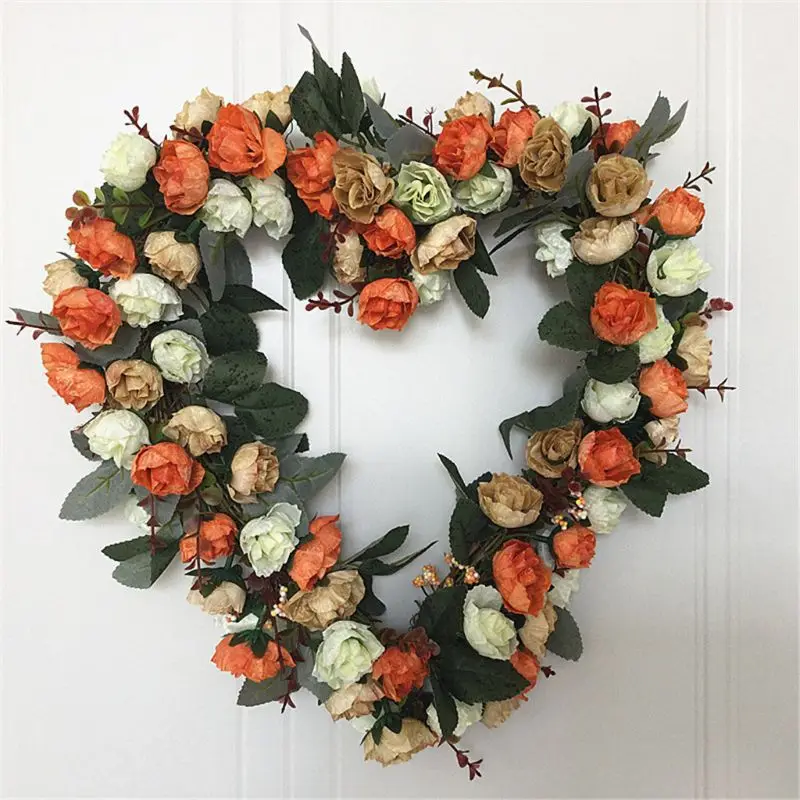 

Artificial Flowers Heart-shaped rose Wreath Spring Wreath Outdoor for front Door T8WE