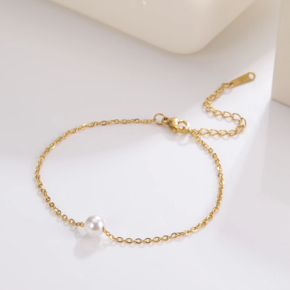 

Lucktune Simple Pearl Bracelet Stainless Steel Chain Charms for Bracelets Minimalist OL Jewelry Accessories Gift for Mom Women