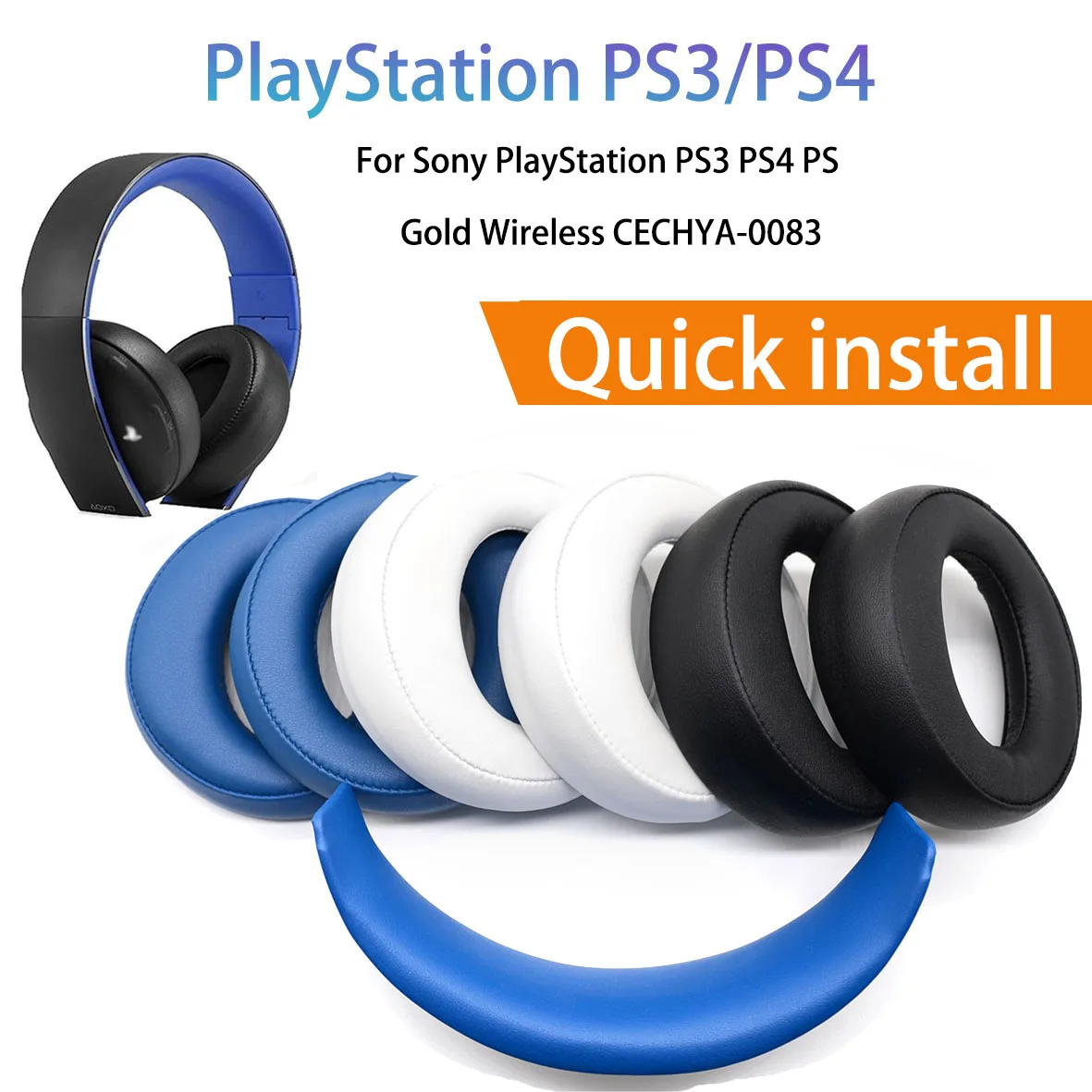 

New Earpads Ear pads Cushions cups earmuff With Headband for Sony PlayStation PS3 PS4 PS Gold Wireless Stereo 7.1 Headphones