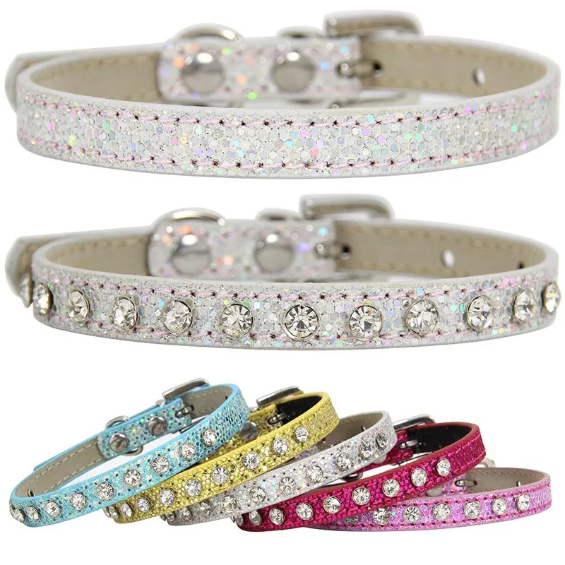 

Fashion Super Shining Diamond Rhinestone Pet Collar 10 Styles Leather Collar for Small Cat Pupy Dog Pet Supplies Accessories