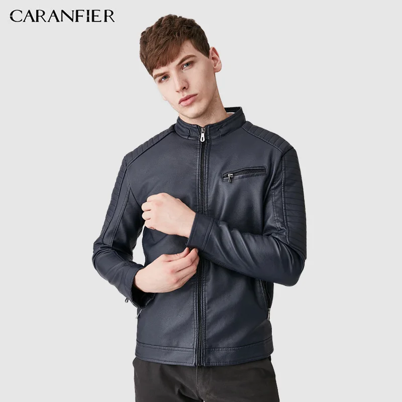 CARANFIER мужские кожаные куртки, зимнее пальто, Мужская бархатная верхняя одежда, Байкерская мотоциклетная Мужская классическая военная тактическая куртка из искусственной кожи