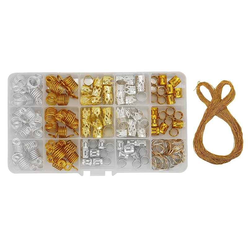 

Hot Kf-160Pieces Hair Jewelry Rings Aluminum Hair Accessories Hair Rings And Cuffs Decorations Pendants With 100M Metallic Cord