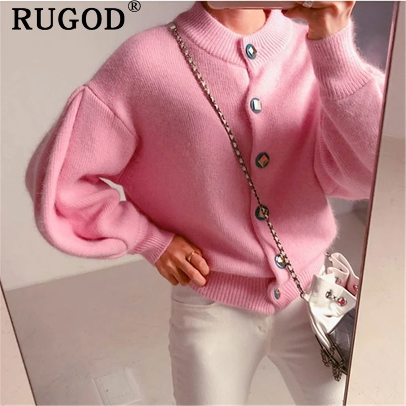 Женский вязаный кардиган RUGOD корейский элегантный теплый однобортный Кардиган с