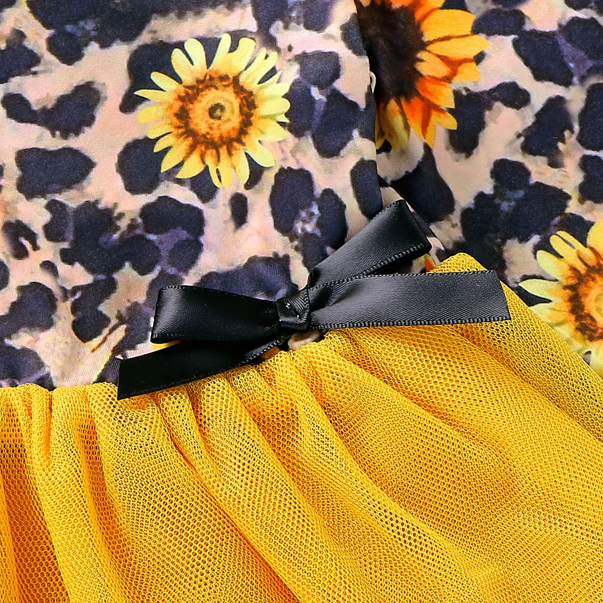 От 1 до 4 лет платье-пачка принцессы с длинными рукавами и подсолнухом для