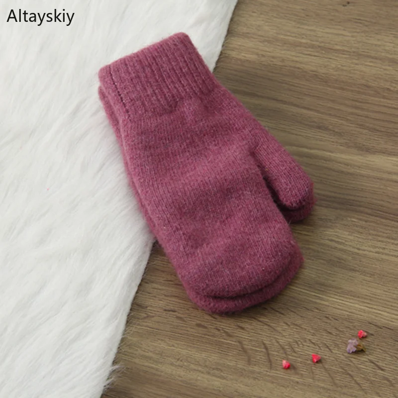 Женские перчатки без пальцев из плотной шерсти и бархата, утолщенные женские перчатки Kawaii, простые, подходят ко всему, зимние, теплые, милые, корейский стиль