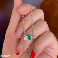 kjjeaxcmy fine jewelry 925 sterling silver inlaid natural emerald female pendant necklace lovely support detection