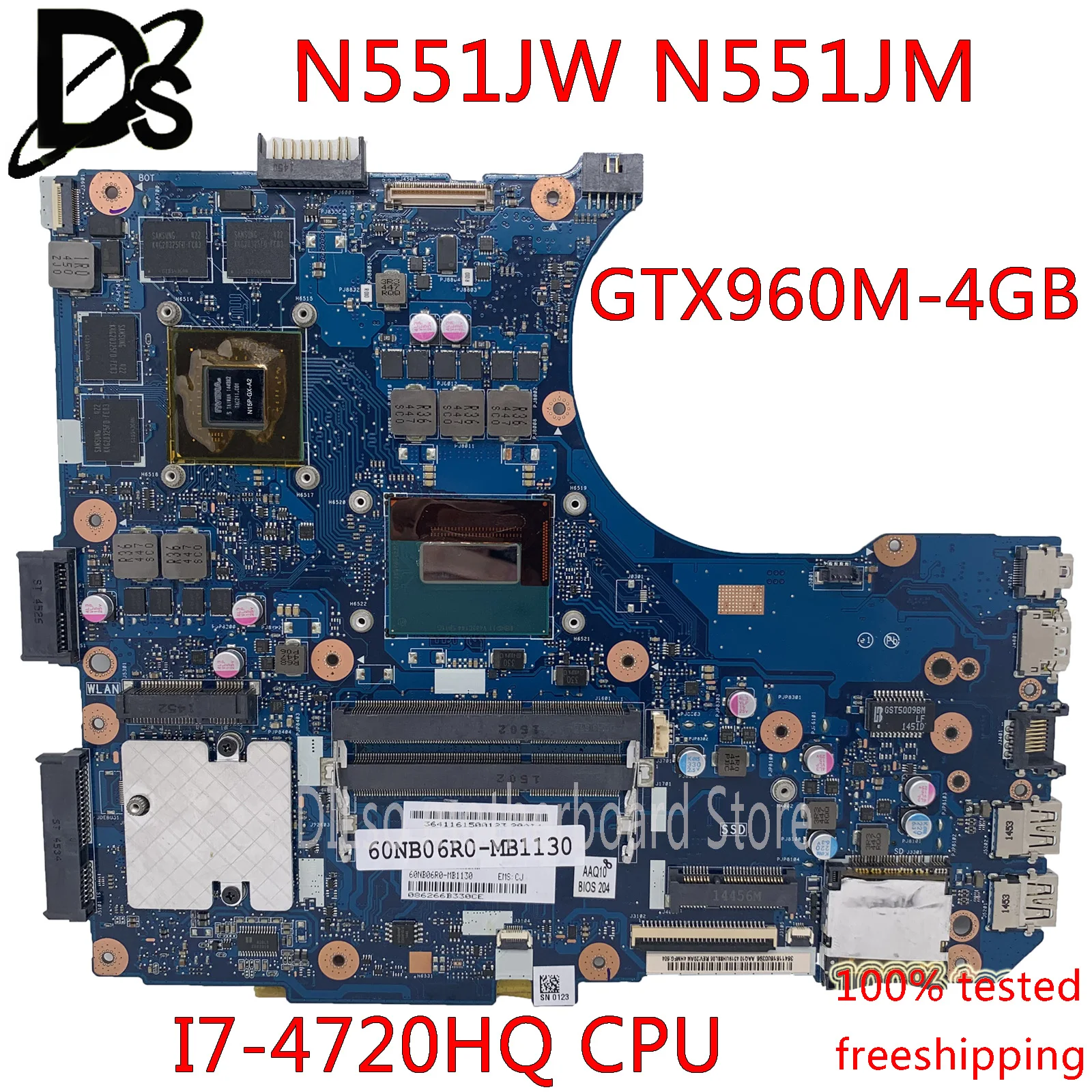 

KEFU N551JM For ASUS N551JQ N551JB N551JM N551JK Laptop Motherboard I7-4720HQ CPU GTX960M-4G Mainboard Test