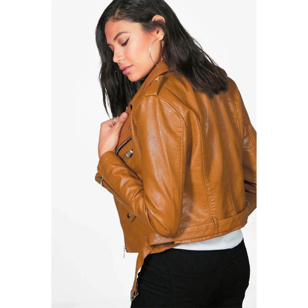 

Fashion Women Yellow Leather Jacket Girls Motorcycle Faux Leather Coat Lapels Long Sleeve Tops Biker Jackets Oversize Streetwear