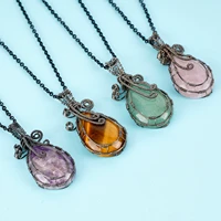 healing crystal stone necklaces handmade wire wrapped gemstone pendant necklace natural jewelry for women girls