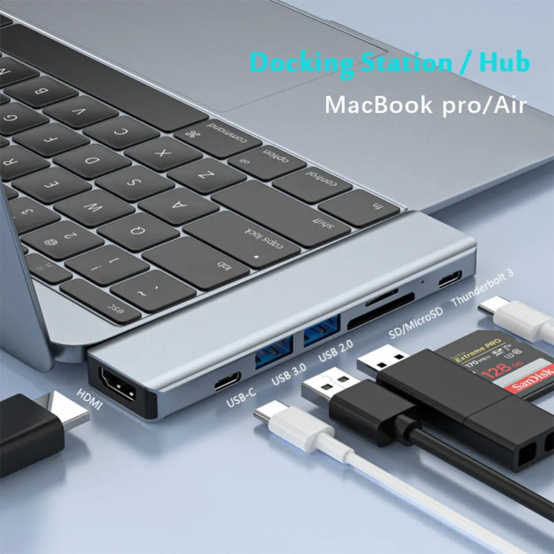 

USB C Hub Type-C 3.1 to 4K HDMI-Compatible Thunderbolt3 SD TF Card Reader PD Fast Charge 7 in 1 USB Dock For MacBook Air Pro PC