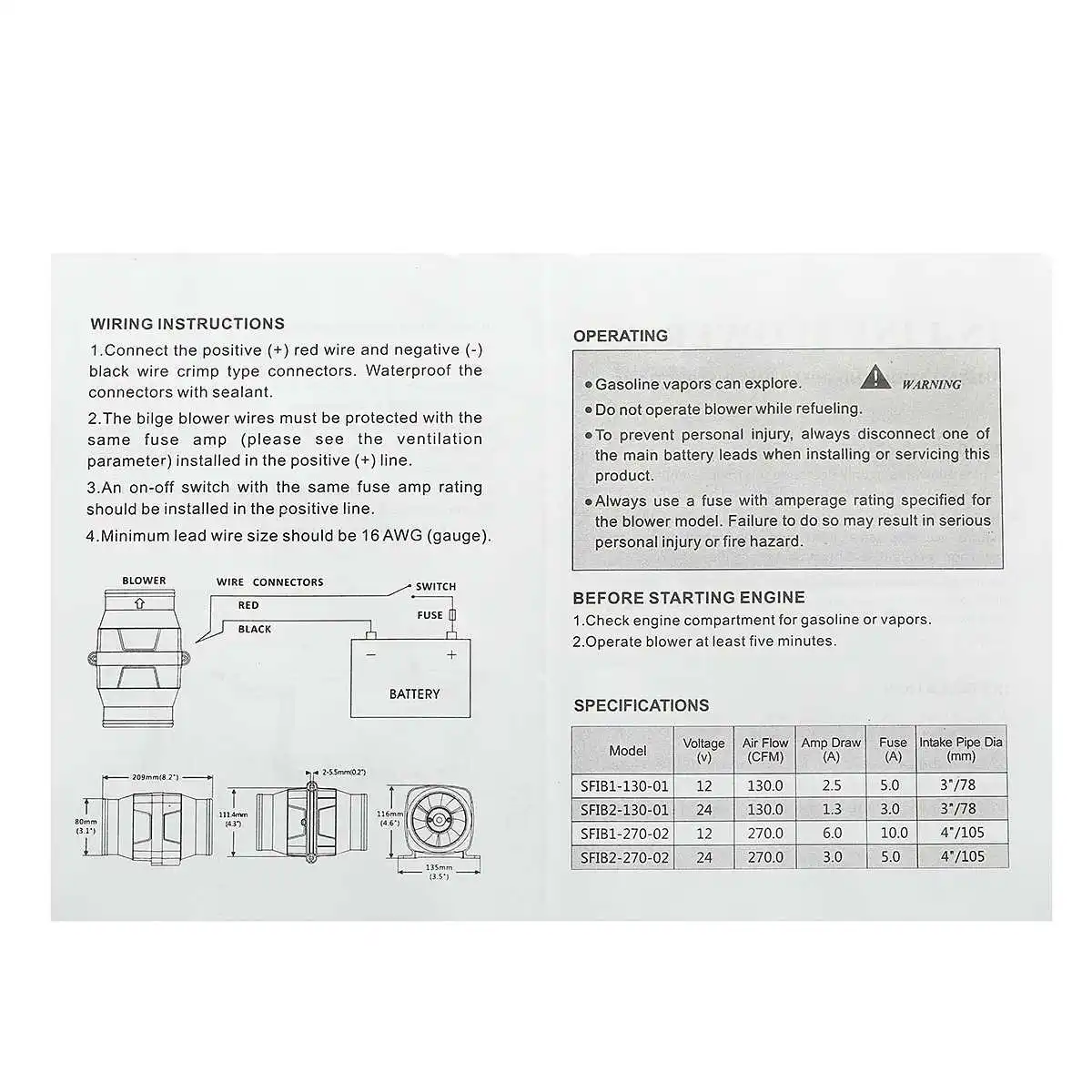 

12V 130CFM 3 Inch In Line Air Blower Boat Bilge Engine Galley Marine Ventilation Fan ABS Plastic Housing Moisture Protection