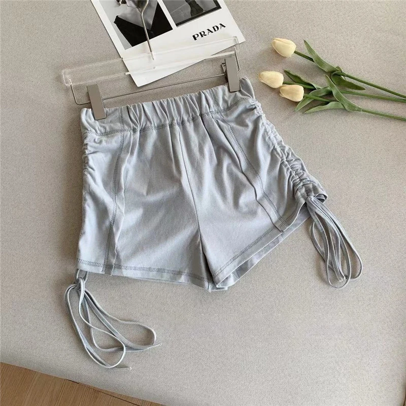 

Summer Women's Breathable Sports Casual Sexy Shorts Fashion Woman Drawstring Loose High Waist Folds Soft Drape Pajama Shorts