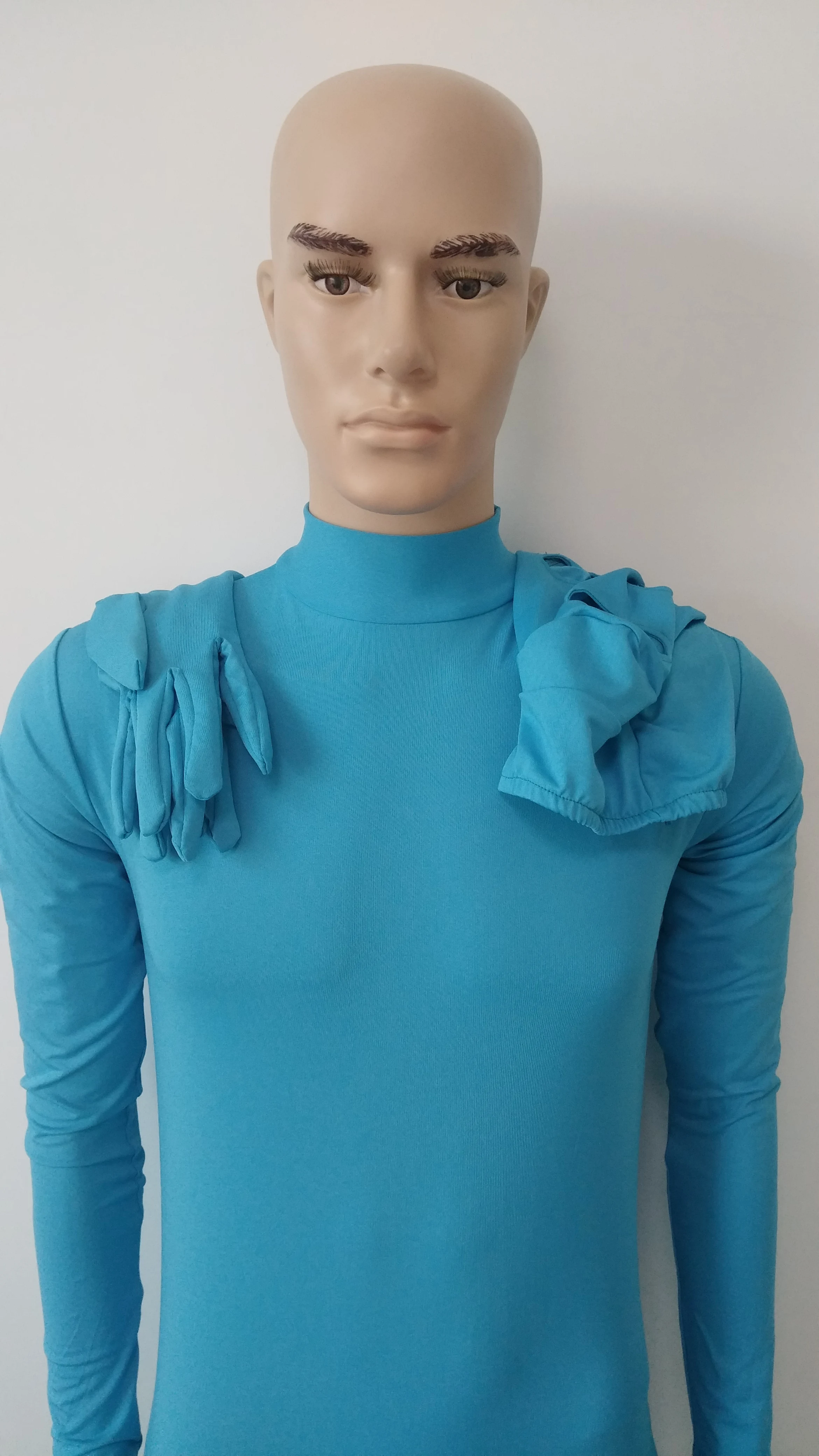 Новый соблазнительный мужской комбинезон кошка цвета озера синего из спандекса