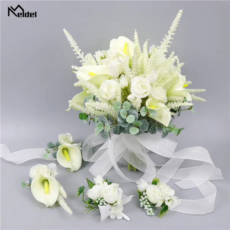 Свадебный букет для подружки невесты белые розовые шелковые розы Свадебные