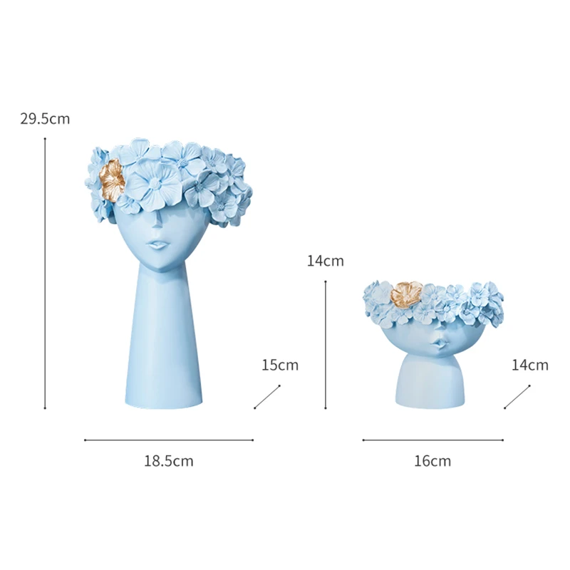 Nordic Creative Human Head Vase Sundries Storage Box Decorative Resin Vase Garden Sculpture Home Model Room Decoration Ornaments